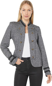 womens Band Jacket Casual Blazer - Black Multi-Colour