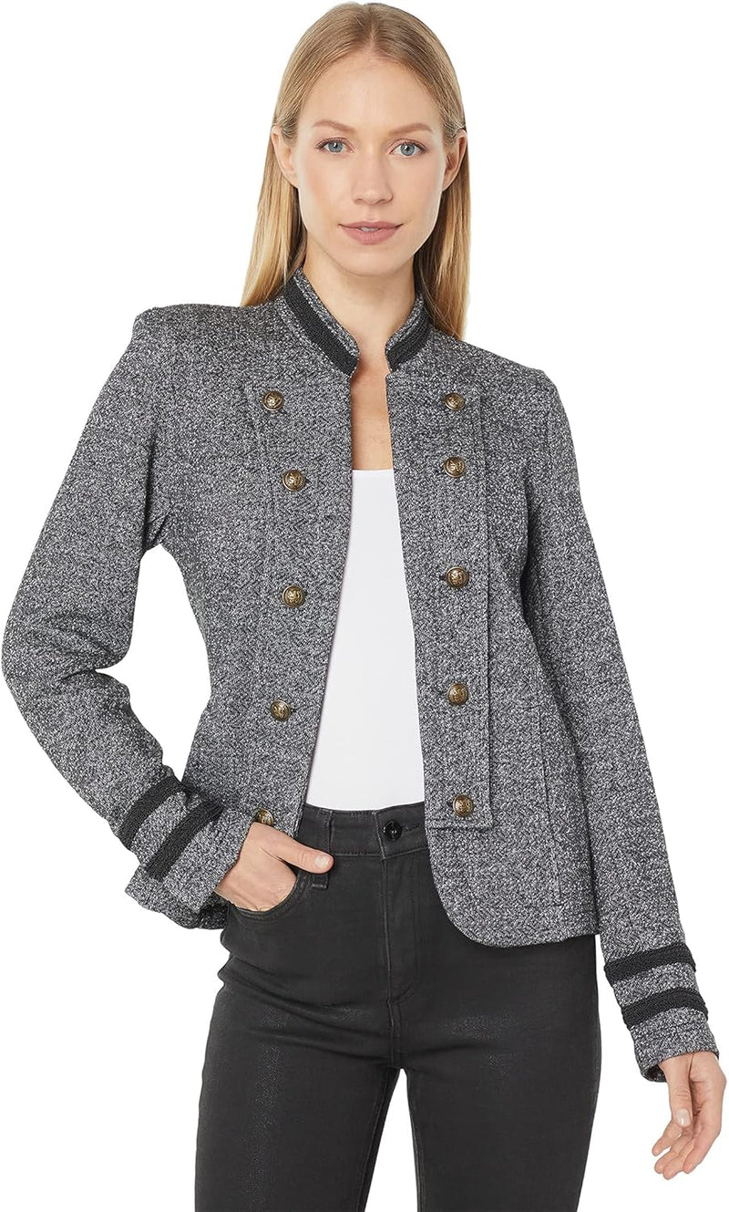 womens Band Jacket Casual Blazer - Black Multi-Colour