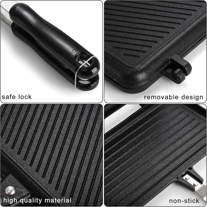 KASTWAVE Non-Stick Sandwich Maker and Panini Press for Grilling Delicious Sandwiches, Aluminum Flip Pan for Home and Camping Cooking