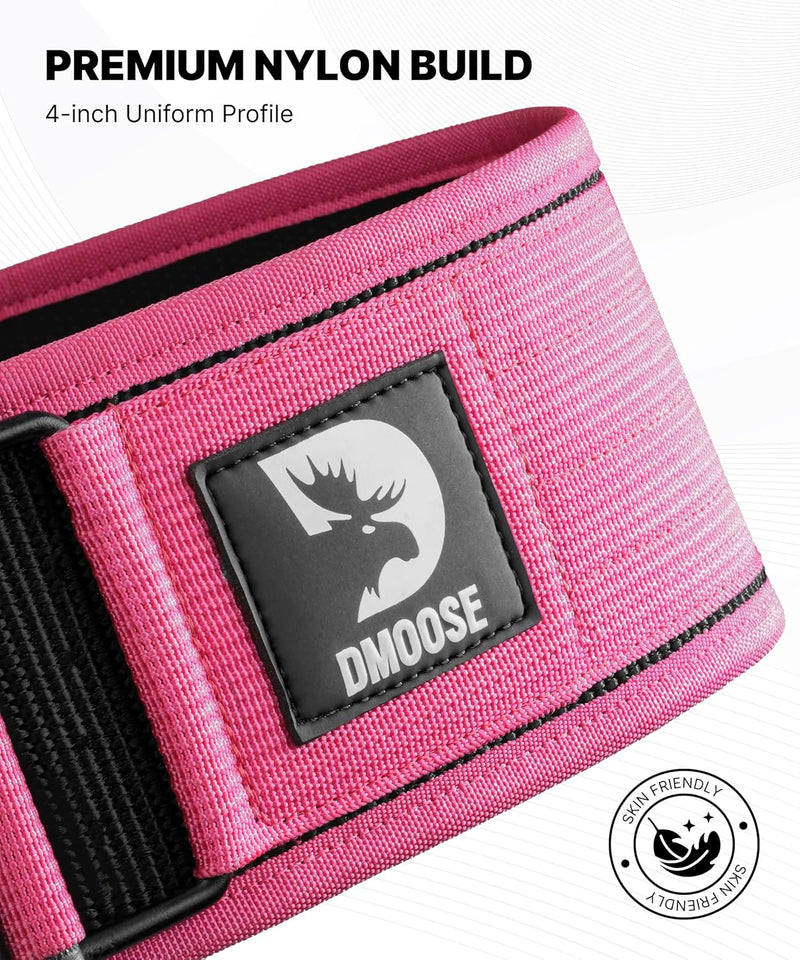 DMoose Fitness Weight Lifting Belt - Auto Locking 4" Nylon Gym Belt with Adjustable Buckle - Provides Lumbar Support & Stability for Olympic Training, WOD & Cross Training for Men & Women
