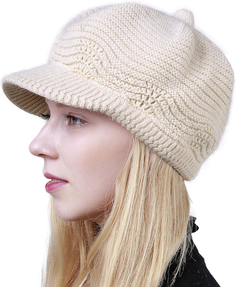 Muryobao Women's Winter Warm Slouchy Cable Knit Beanie Skull Hat with Visor