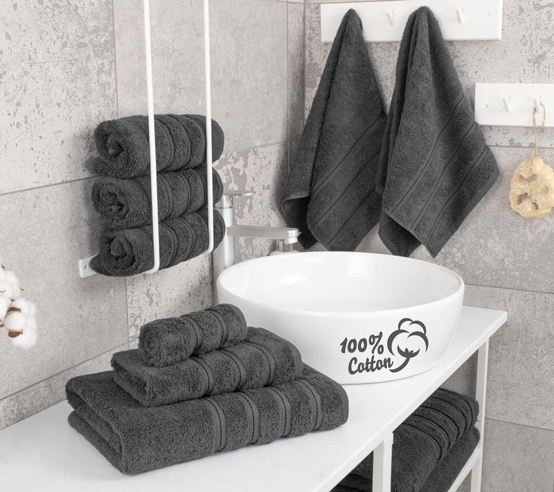 American Soft Linen GMSD 6-Piece 100% Turkish Genuine Cotton Premium & Luxury Towel Set for Bathroom & Kitchen, 2 Bath Towels, 2 Hand Towels & 2 Washcloths [Worth $72.95] - Rockridge Grey