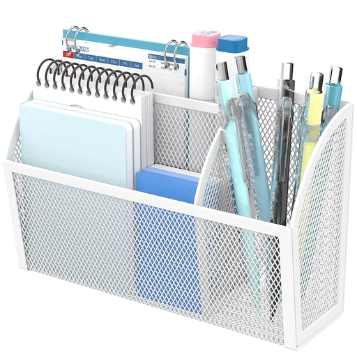 DALTACK Magnetic Pencil Holder Magnetic Shelf for the Whiteboard 3-Grid Mesh Magnetic Pen Holder for Refrigerator Magnetic Organizer Locker Accessories Organizer for Home, School and Office, White