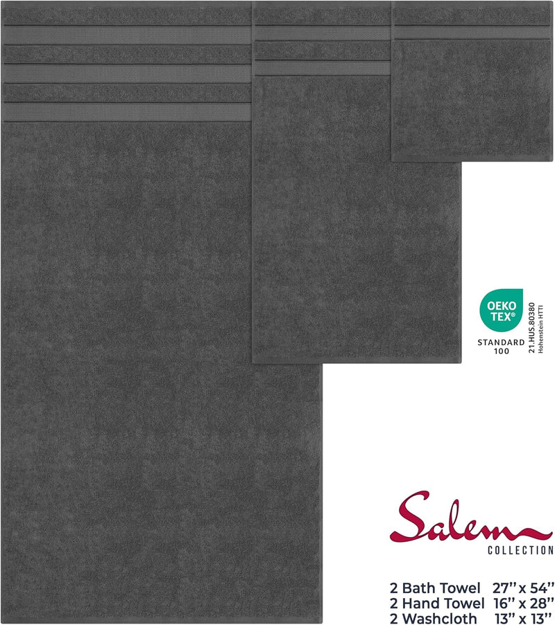 American Soft Linen GMSD 6-Piece 100% Turkish Genuine Cotton Premium & Luxury Towel Set for Bathroom & Kitchen, 2 Bath Towels, 2 Hand Towels & 2 Washcloths [Worth $72.95] - Rockridge Grey