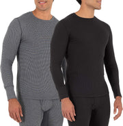 Men's Recycled Waffle Thermal Underwear Crew Top (1 and 2 Packs) Pajama Top - Black/Greystone