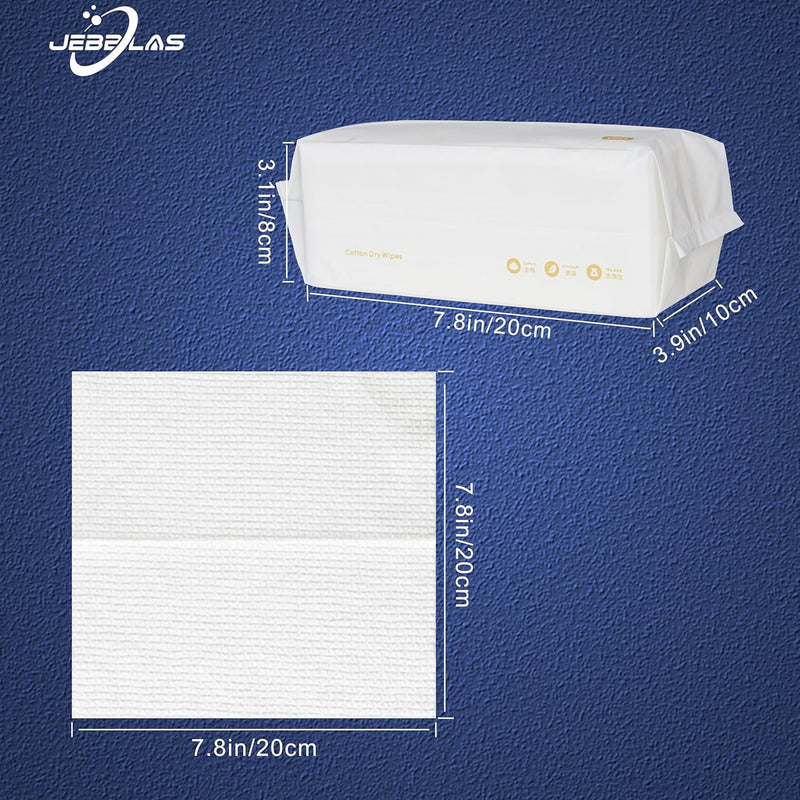 JEBBLAS Disposable Face Cleaning Towels Dry Soft Wipe Makeup Removing Cotton Tissue Wet and Dry Daul Use for Sensitive Skin, 60 Pcs/Bag, Total 120 Pcs