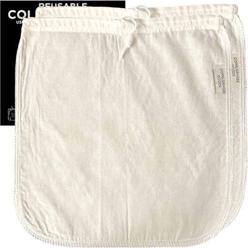 (2-Pack, Large 30cm x 30cm) Organic Cotton Cold Brew Coffee Bag - Designed in California - Reusable Coffee Filter with EasyOpen Drawstring Cold Brew Maker for Pitchers, Mason Jars, & Toddy Systems - 1 Large (30cm x 30cm)