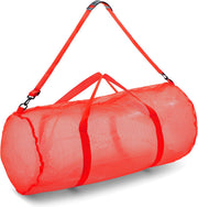 Mesh Duffle Bag with Zipper and Adjustable Shoulder Strap, 15 x 36 - Multipurpose, Oversized Gym Bag for Equipment, Sports Gear, Laundry - Breathable Mesh Scuba and Travel Bag - Red 15" x 36"