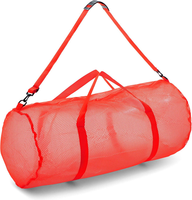 Mesh Duffle Bag with Zipper and Adjustable Shoulder Strap, 15 x 36 - Multipurpose, Oversized Gym Bag for Equipment, Sports Gear, Laundry - Breathable Mesh Scuba and Travel Bag - Red 15" x 36"