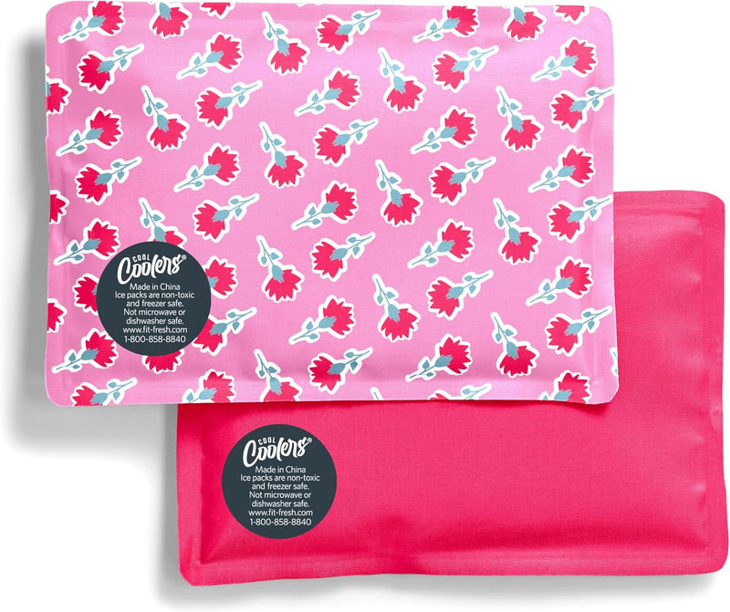 Cool Coolers Soft Ice Packs for Lunch Bags & Coolers, 2pk - Sweet Pink Print (2 Pack) Standard