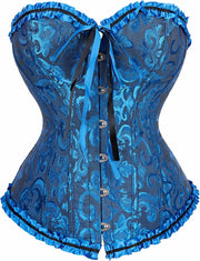 Corsets for Women Renaissance Floral Lace up Boned Overbust Corset Bustier Shapewear - Black-blue
