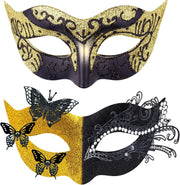 2 Stck Venezianische Maske Paar Maskerade Mask Venezianischen Maske Kostm Masken fr Damen Herren Halloween Karneval Party - Butterfly Black & Gold