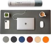 Nordik Leather Desk Mat Cable Organizer (Alaskan Gray 35 X 17 inch) Premium Extended Mouse Mat for Home Office Accessories - Non-Slip Vegan Leather Desk Pad Protector & Desk Blotter Pad - Alaskan Grey