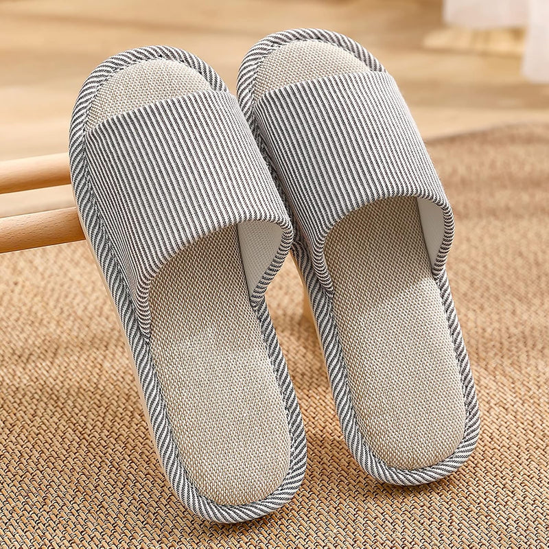 JIJIe Slippers for Women Men Linen Slippers Open Toe House Shoes Summer Sandals for Indoor Outdoor Bedroom