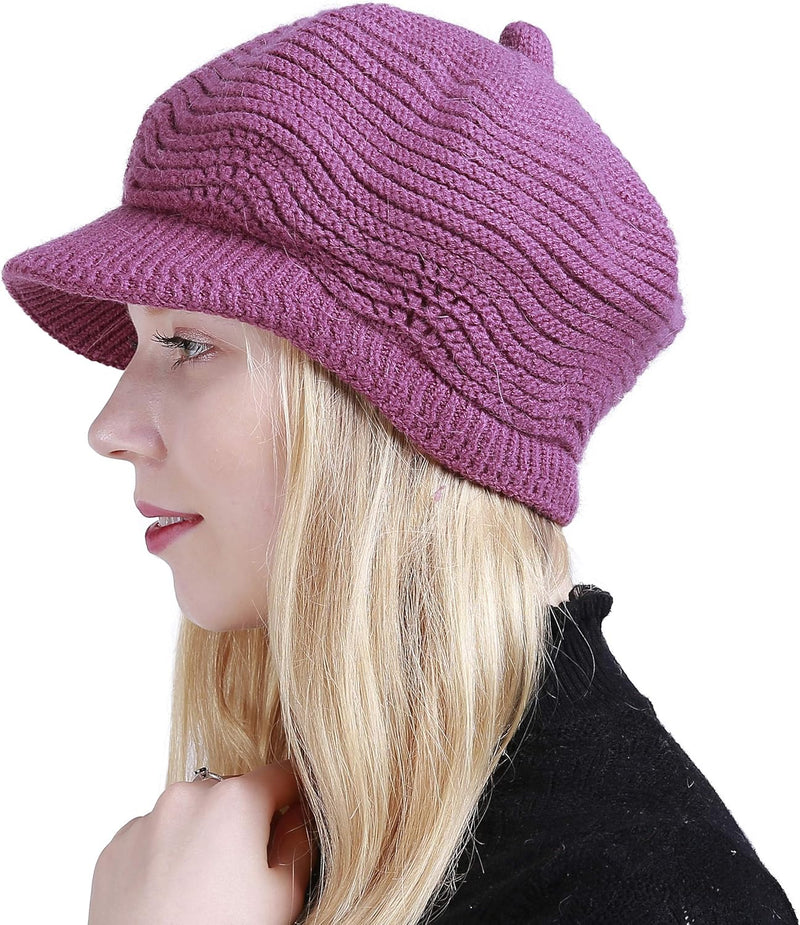 Muryobao Women's Winter Warm Slouchy Cable Knit Beanie Skull Hat with Visor