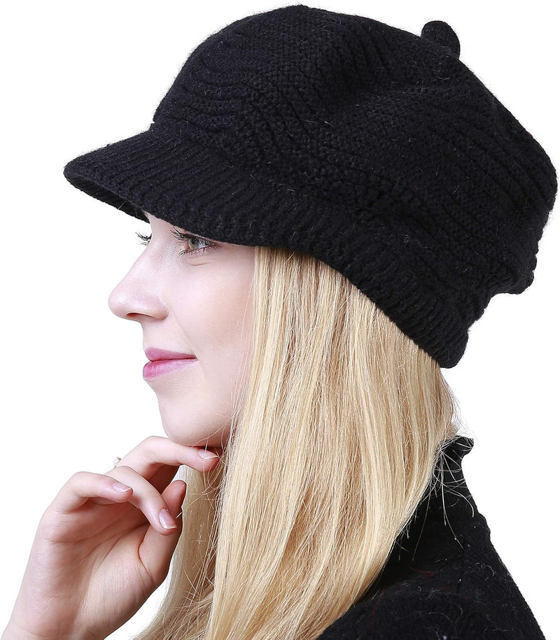 Muryobao Women's Winter Warm Slouchy Cable Knit Beanie Skull Hat with Visor