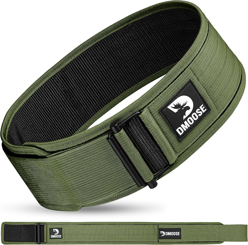 DMoose Fitness Weight Lifting Belt - Auto Locking 4" Nylon Gym Belt with Adjustable Buckle - Provides Lumbar Support & Stability for Olympic Training, WOD & Cross Training for Men & Women