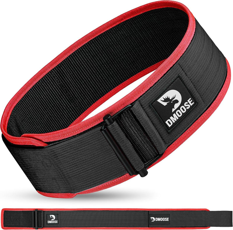DMoose Fitness Weight Lifting Belt - Auto Locking 4" Nylon Gym Belt with Adjustable Buckle - Provides Lumbar Support & Stability for Olympic Training, WOD & Cross Training for Men & Women