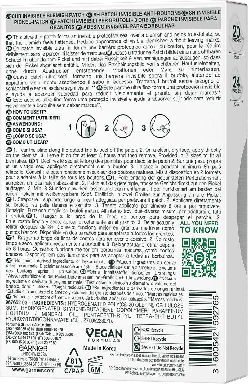 Garnier Skin Clear 8H Pimple Patches Made of Hydrocolloid, Reduces Pimple Visibility in 8 Hours, XXL Pack of 44 Patches