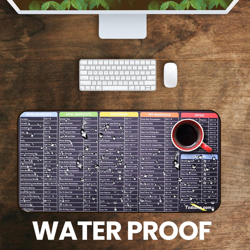Desk Mat for Mouse and Keyboard with Keyboard Shortcuts Print Gaming Mouse Pad with MS Word, Excel, Photoshop, Office, and Windows Shortcuts Large Desk Accessories for PC and Desktop