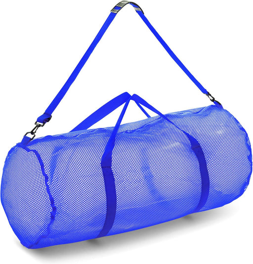 Mesh Duffle Bag with Zipper and Adjustable Shoulder Strap, 15 x 36 - Multipurpose, Oversized Gym Bag for Equipment, Sports Gear, Laundry - Breathable Mesh Scuba and Travel Bag - Royal Blue 15" x 36"