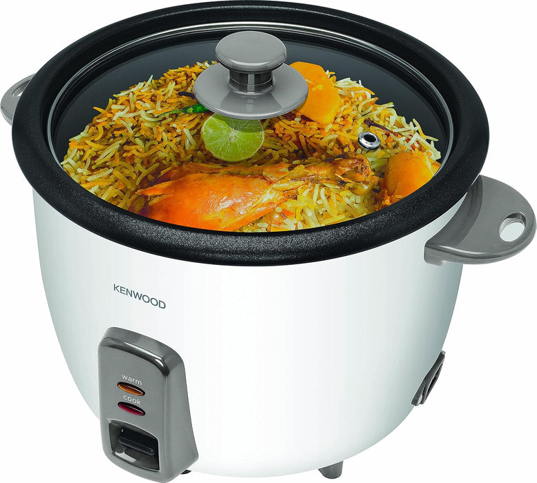 KENWOOD 2-in-1 Rice Cooker 1.8L 10-Cups Rice with Food Steamer Basket, Non-Stick Cooking Pot, Temepered Glass Lid, Warm/Cook Lights, Spatula Holder, Detachable Cord RCM44.000RD Red