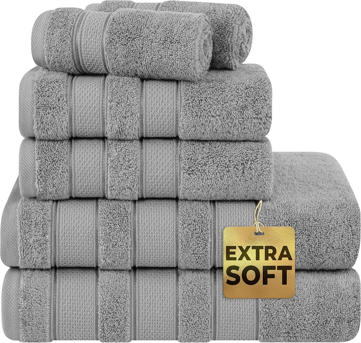 6 Piece Towel Set Luxury Hotel Quality 600 GSM 100% Turkish Genuine Cotton, 2 Bath Towels, 2 Hand Towels, 2 Washcloths, Super Soft & Absorbent - (Bright White, 6 Piece Towels)