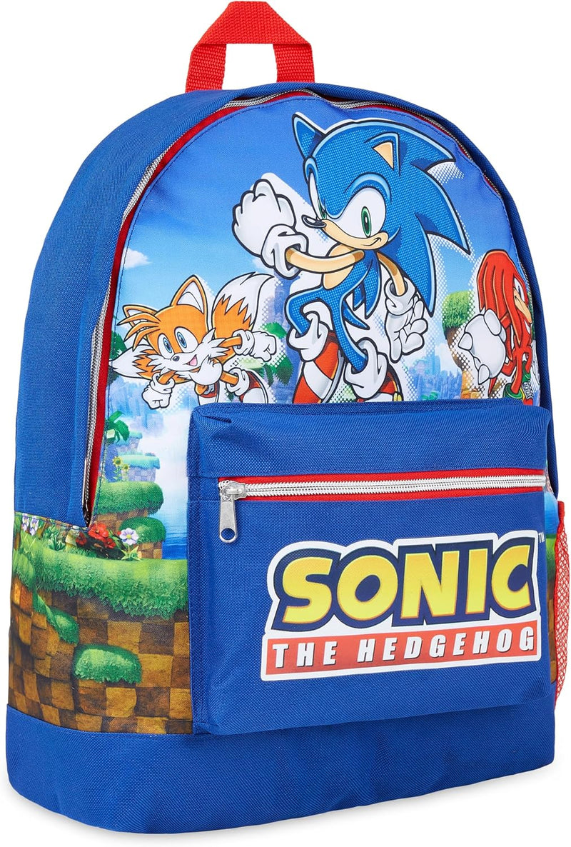Sonic the Hedgehog School Bag Kids Backpack for Boys Blue Large Capacity Backpack for School Travel Sports Book Bag 2 Pockets Sonic Gifts for Boys (Dark Blue)