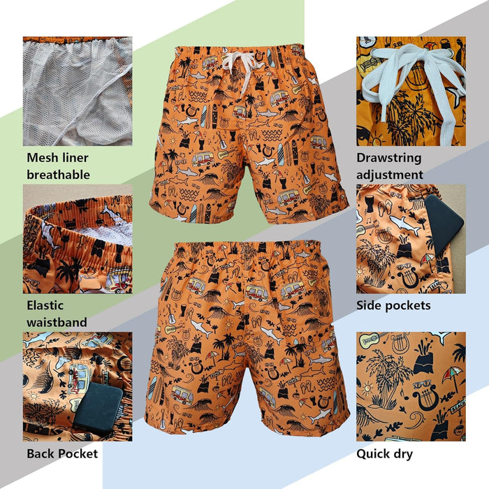 Sun Ora Men's Swim Trunks Quick Dry Swimming Shorts,Mesh Layer Swim Suit Beach Surfing Shorts with Mesh Pockets