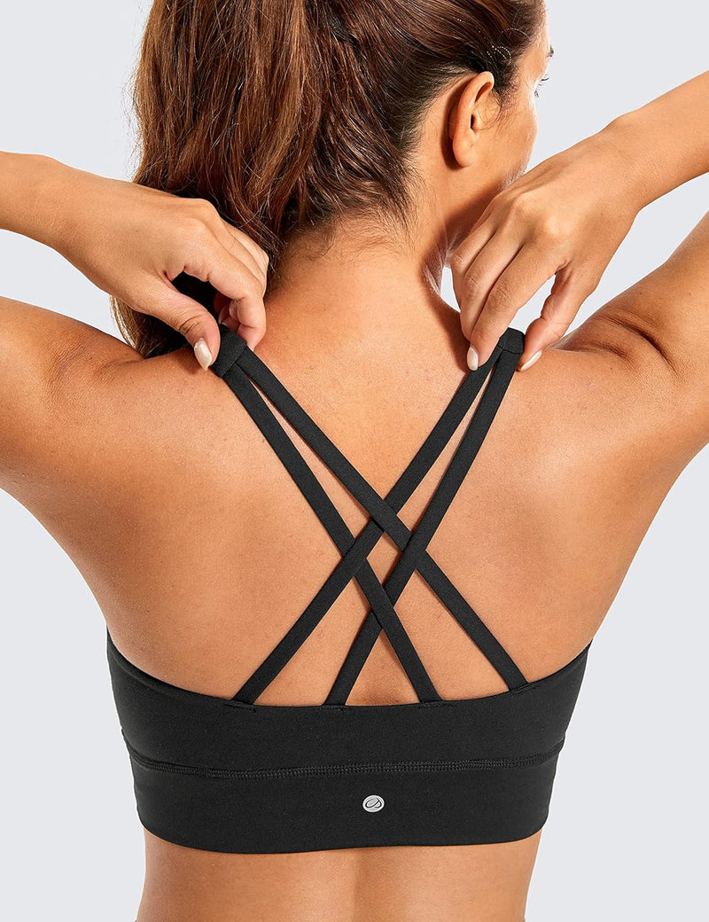 CRZ YOGA Womens Butterluxe Strappy High Neck Longline Sports Bra - Padded Criss Cross Back Workout Sports Bras Crop Tank Top