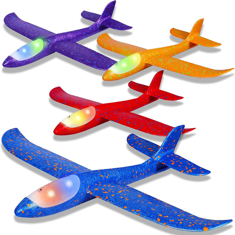 IJO 4 Pack LED Light Airplane Toys-17.5" Large Throwing Foam Plane-2 Flight Modes Glider Plane-Outdoor Flying Toys for Kids-Flying Toys Gift for Boys Girls 3 4 5 6 7 8 9 Years Old - 4 Planes