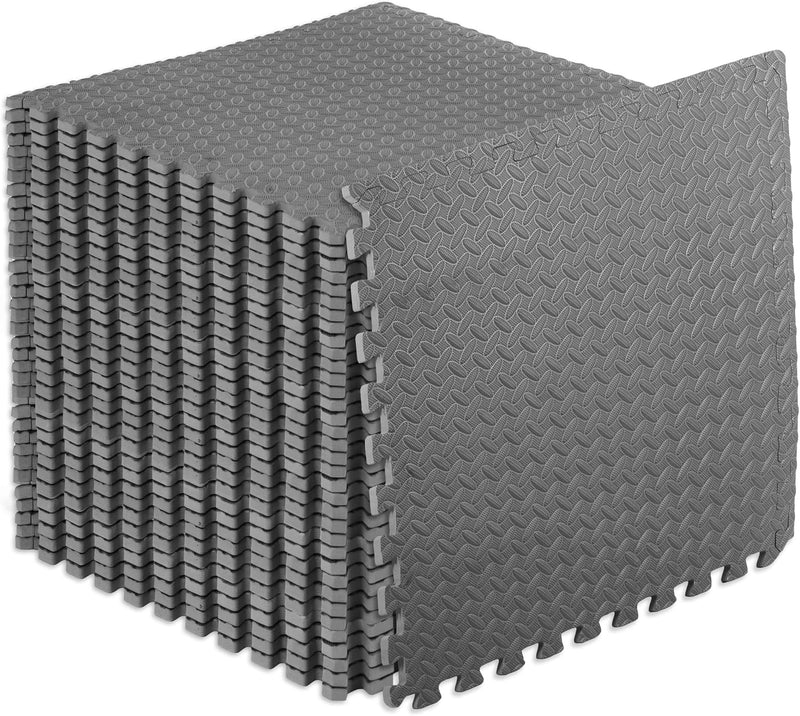 Exercise Puzzle Mat, EVA Foam Interlocking Tiles Protective and Cushion Flooring for Gym Equipment, Exercise and Play Area - Grey - 1/2 Inch - 144 Sq Ft - 36 Tiles