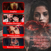 VANERIA Halloween Artificial Blood Set - Realistic & Washable Fake Blood, 50 ml Artificial Blood Spray, 50 ml Dripping Artificial Blood, Sponge, 4 Fake Scars & 4 Luminous Tattoos for Zombies, Vampires
