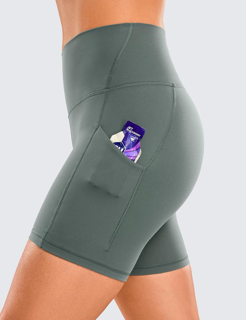 CRZ YOGA Womens Butterluxe Biker Shorts with Pockets 5 Inches - High Waisted Volleyball Workout Athletic Yoga Short Leggings