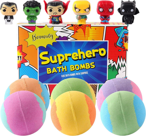 Beauenty 6PC Bath Bomb for Kids with Surprise Heroes Toys Inside, Safe Natural&NON-TOXIC Bubble Bath Bomb, Bath Bomb Gifts Set for Kid,Birthday Christmas New Year Gifts for Children Boys Girls - style2