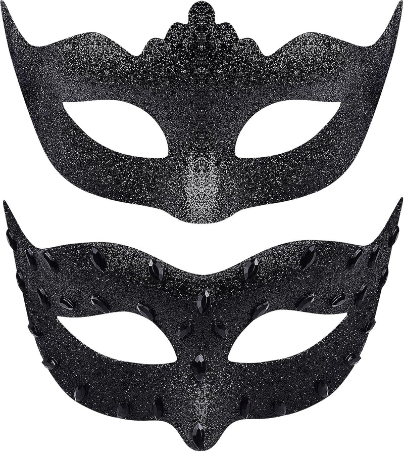 Couple Masquerade Masks Set Venetian Party Mask Costume Mask - Diamond Black