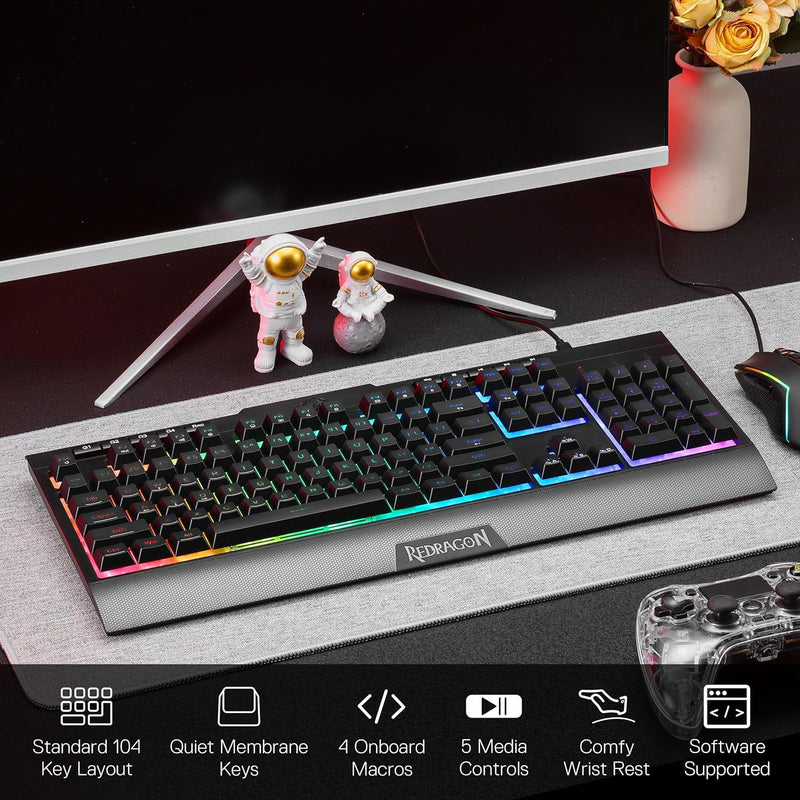 Redragon S151 Gaming Keyboard & Mouse Combo, 104 Keys K525 Wired RGB Membrane Keyboard and 10000 DPI Wired M616 Gaming Mouse Bundle - ASSORTED COLOR