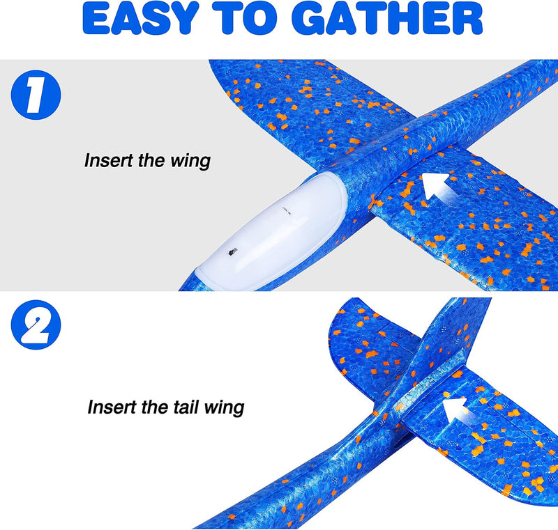 IJO 4 Pack LED Light Airplane Toys-17.5" Large Throwing Foam Plane-2 Flight Modes Glider Plane-Outdoor Flying Toys for Kids-Flying Toys Gift for Boys Girls 3 4 5 6 7 8 9 Years Old - 4 Planes