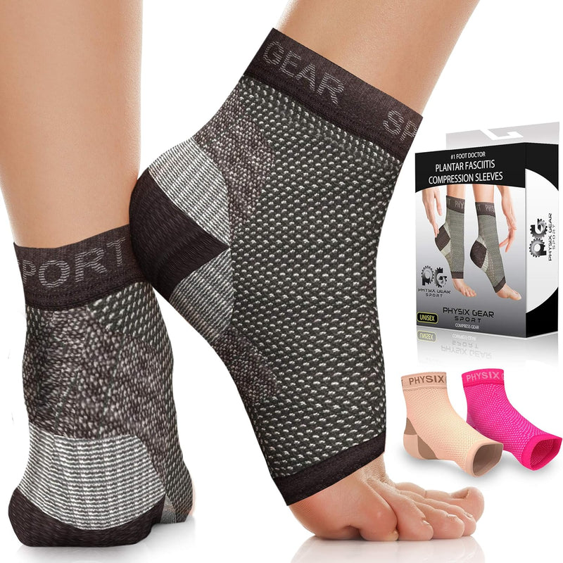 Plantar Fasciitis Socks with Arch Support for Men & Women - Ankle Compression Sleeve, Toeless Compression Socks Foot Pain Relief, Ankle Swelling Better than Night Splint, Black L/XL - L-XL Black (1 Pair)