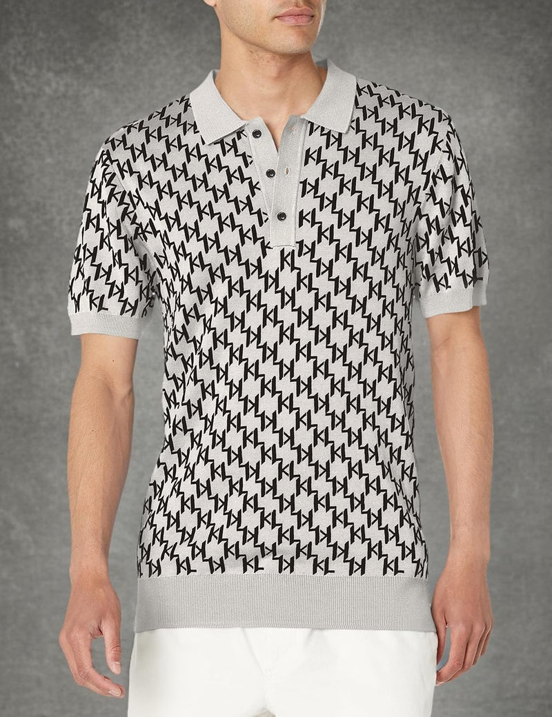 Karl Lagerfeld Paris Men's All Over Logo Sweater Polo Cotton