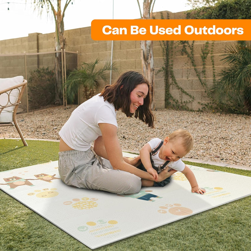 Baby Play Mat Foldable - 71x59 Baby Play Mat, Reversible Bear Playmat, Non-Slip & Wipeable Baby Crawling Mat, Playpen Mat for Indoor & Outdoor, 71x59 Playpen Mat for Floor Play,Extra Thick & Non-Toxic