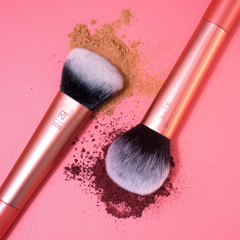 REAL TECHNIQUES Seamless Complexion Makeup Brush, Four Foundation, Primer, And Moisturizer, Makeup & Skincare Face Brush, Streakfree And Natural Finish, Orange, 1 Count