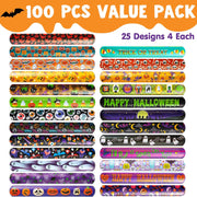 JOYIN Halloween Slap Bracelets Party Favors for Kids - 100 Pcs Friendship Bracelets Halloween Party Supplies and Decorations Snap Bracelets with Halloween Classies Pattern