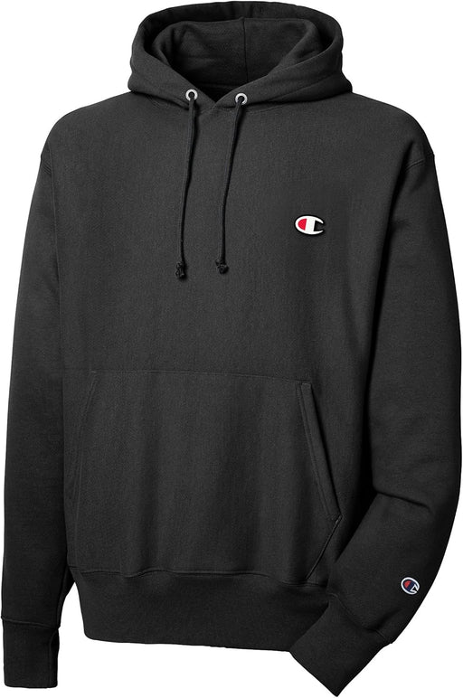 mens Reverse Weave Pullover Hoodie Reverse Weave Script Pullover Hoodie - Black Left Chest C