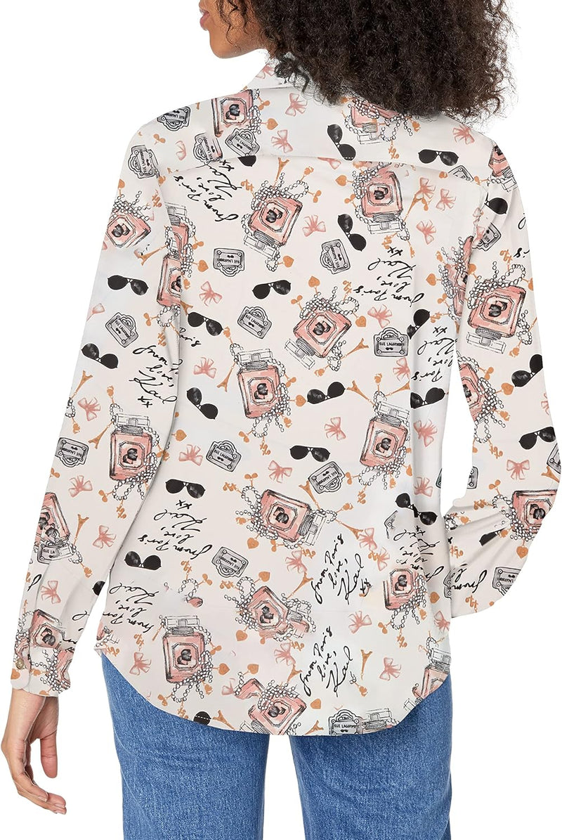 womens Long Sleeve Whimsical Blouse Blouse - Soft White Multi