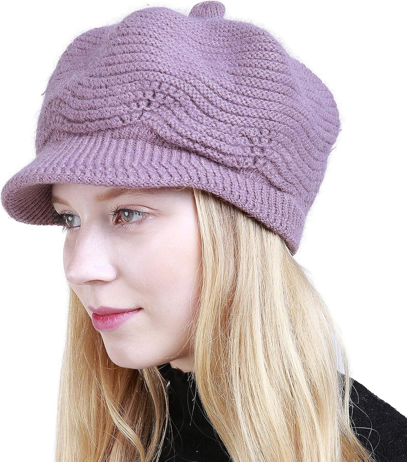 Muryobao Women's Winter Warm Slouchy Cable Knit Beanie Skull Hat with Visor