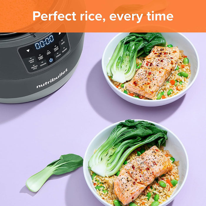 High Street TV Nutribullet EveryGrain 10 Cup Pre Programmed Rice Cooker Non Stick Removable Cooking Bowl Multiple Grain, Black, 01806