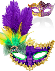 Couple Masquerade Masks Set Venetian Party Mask Costume Mask - Mardi Gras Feathers
