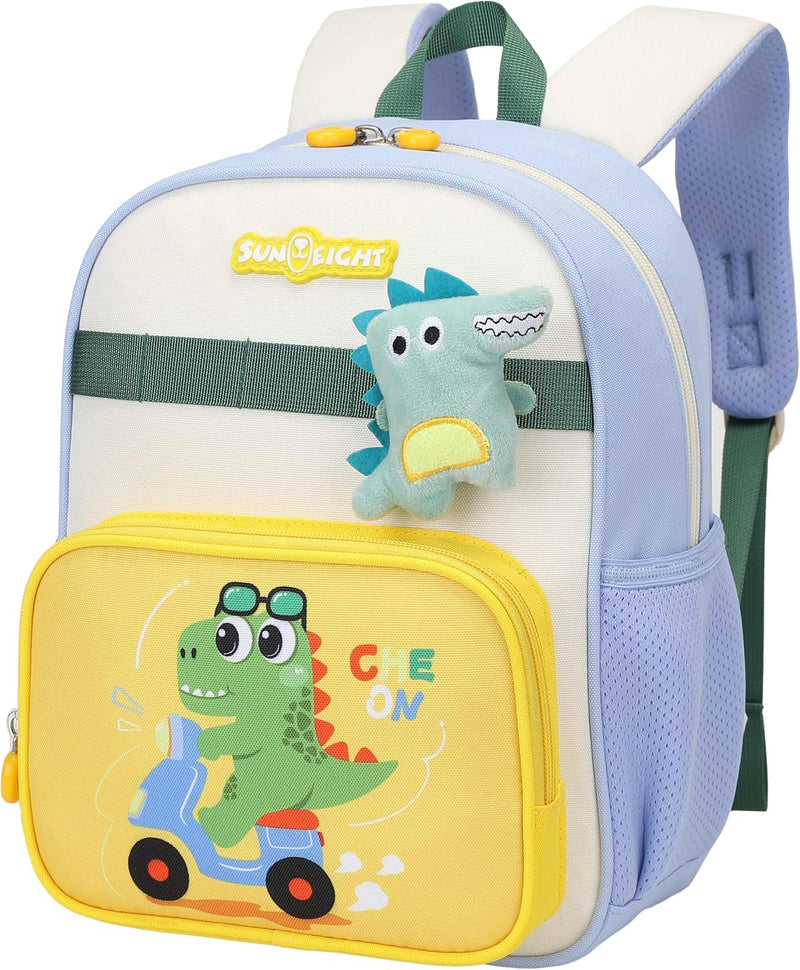 Premium 12-inch Light Weight School Backpack Water Resistant Polyester Cute Dinosaur Cartoon Daypack for Boys and Girls, SE22248 - Blue