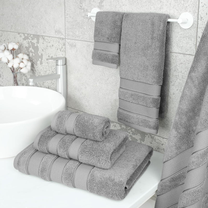 American Soft Linen GMSD 6-Piece 100% Turkish Genuine Cotton Premium & Luxury Towel Set for Bathroom & Kitchen, 2 Bath Towels, 2 Hand Towels & 2 Washcloths [Worth $72.95] - Rockridge Grey